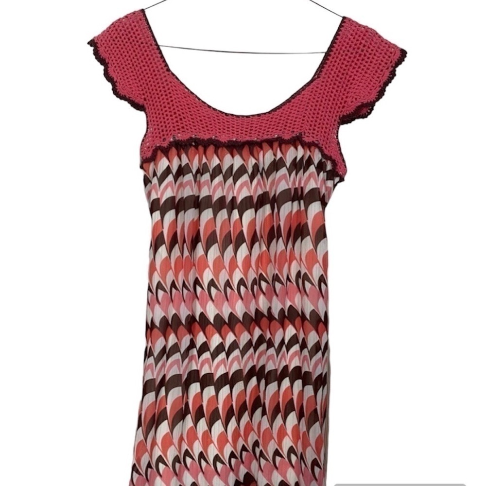 My Michelle Mini Dress Crocheted Top Gold Thread Belt Beach Coverup Size Small